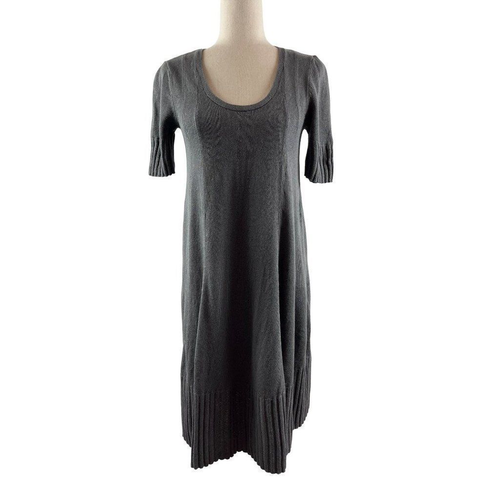 J. Jill Linen Blend Midi Dress Gray XS Petite Lagenlook Oversized Short Sleeve - Picture 1 of 10